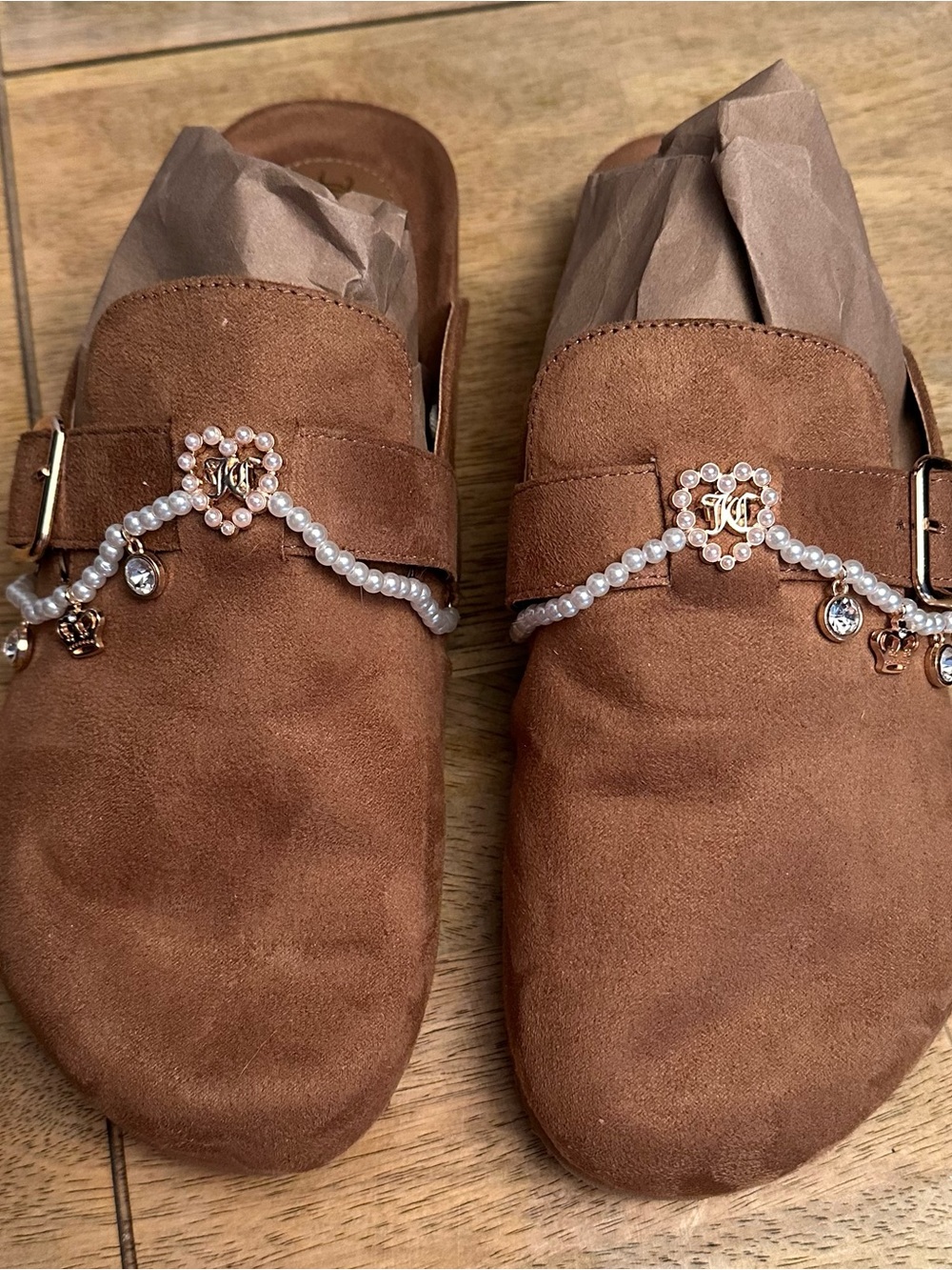 Juicy Couture faux-suede buckle mule clogs/slides - Women’s Size 9